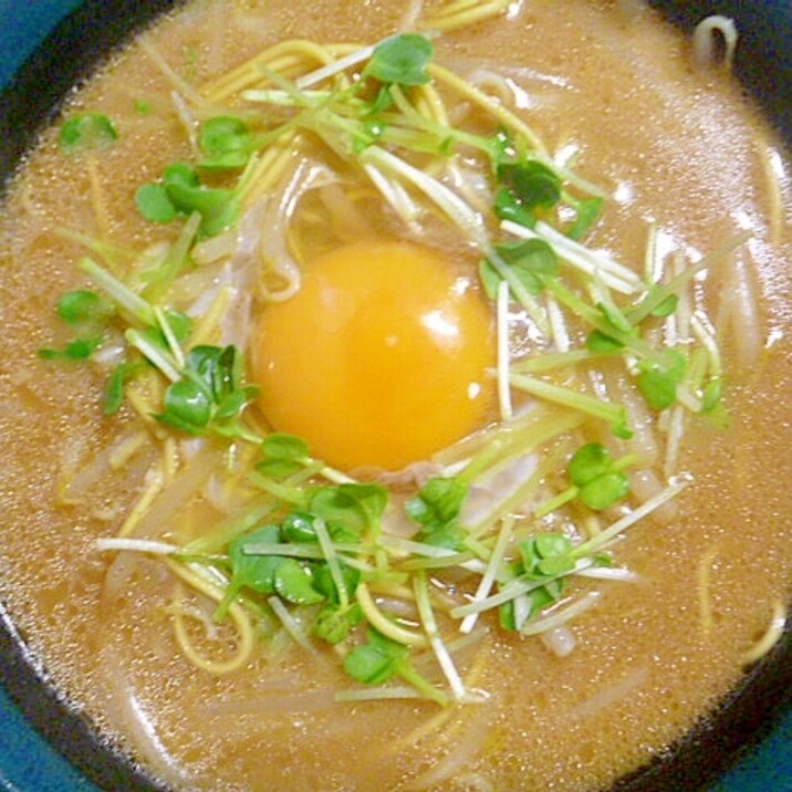 簡単♪しめに♪かいわれ大根ともやしの卵のせラーメン